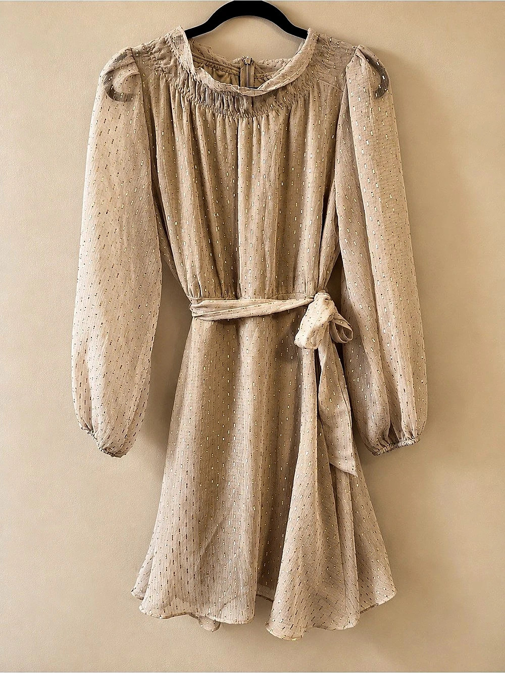 DKNY Polka Dot Mini Dress in Beige Size 12 Like New